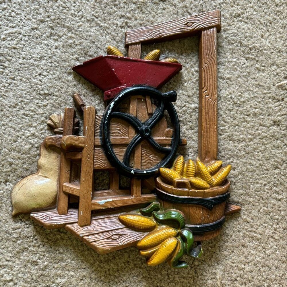 Homco 1978 Metal Corn Mill Wall Hanging